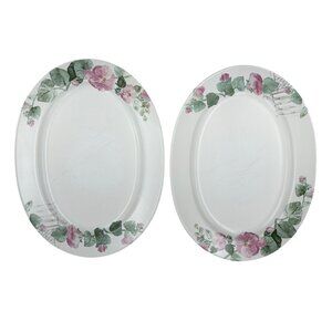 Vintage Pfaltzgraff Cape May Oval Platters Set of 2 Pink Floral Birdhouse 14.5"
